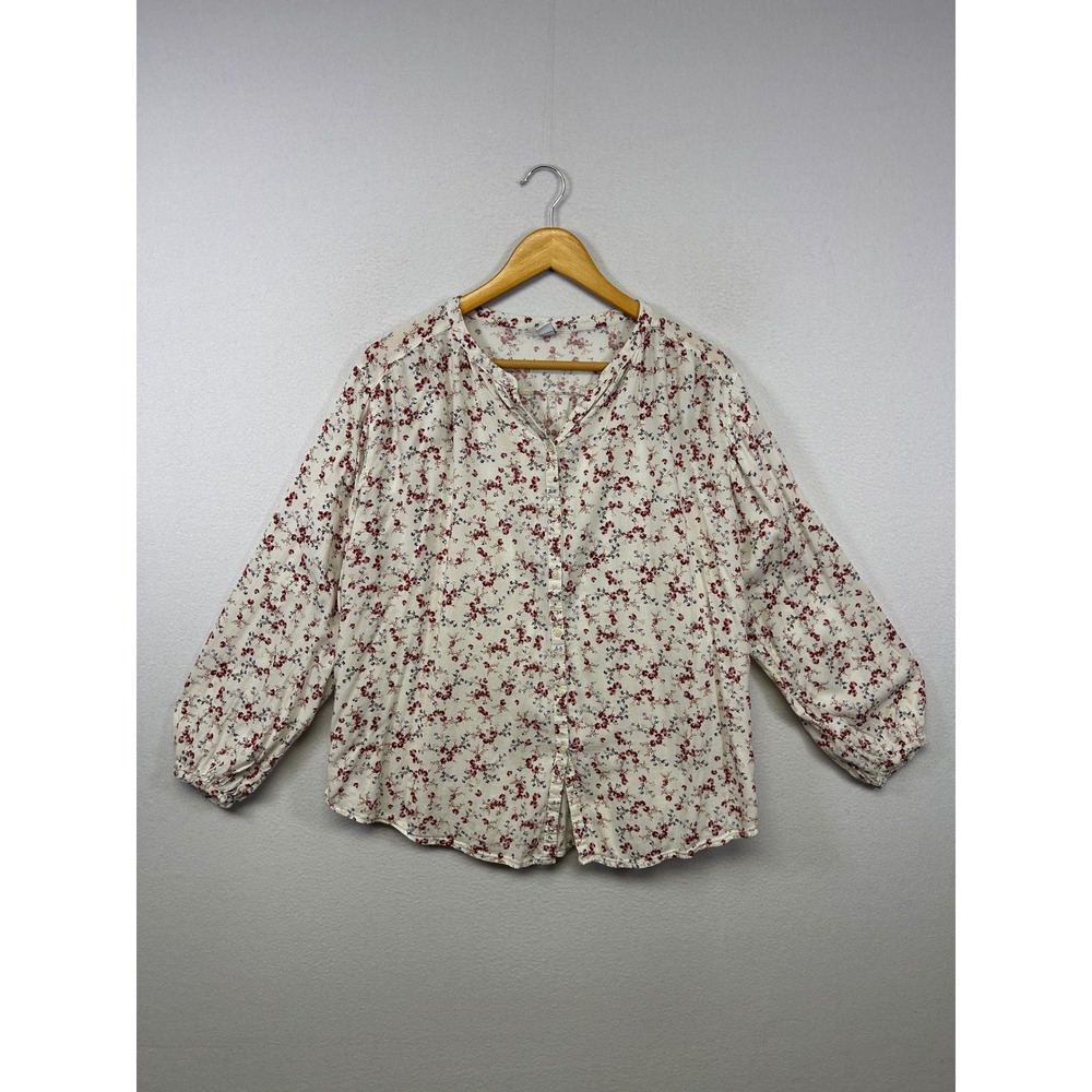 Cottagecore Peassant Old Navy Womens Medium Red Floral Button Down Blouse Top